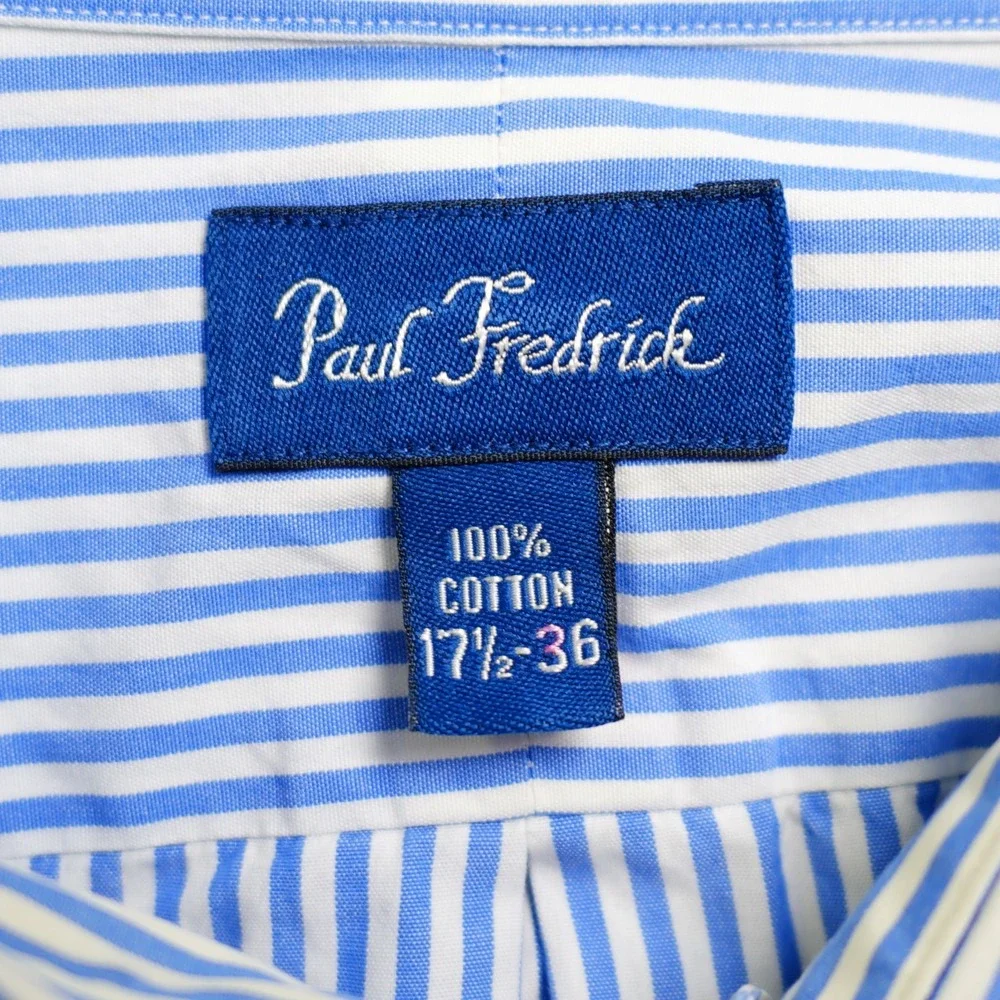 Paul Fredrick Blue White Finest 80's Ply Cotton Broadcloth Button Down -17.5/36-